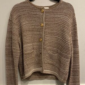 Elegant Tan Knit Cardigan with Gold Buttons
